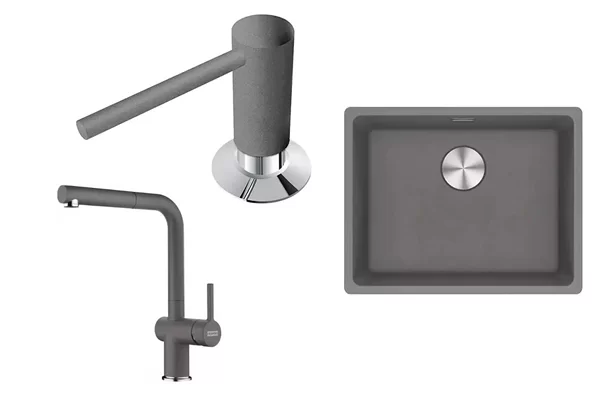 evye-batarya-set-gri Franke Eviye & Batarya & Sıvı Sabunluk Gri 3 lü Set - Görsel 1